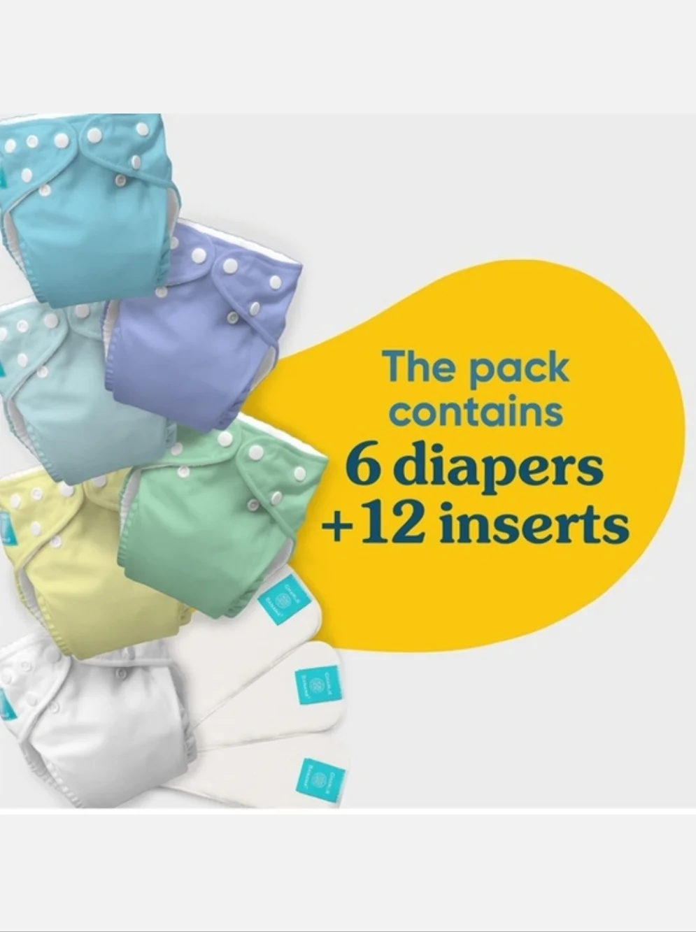 NIB Charlie Banana Pastel Cloth Diaper Set Of 6 With 12 Inserts NEW Pocket Style